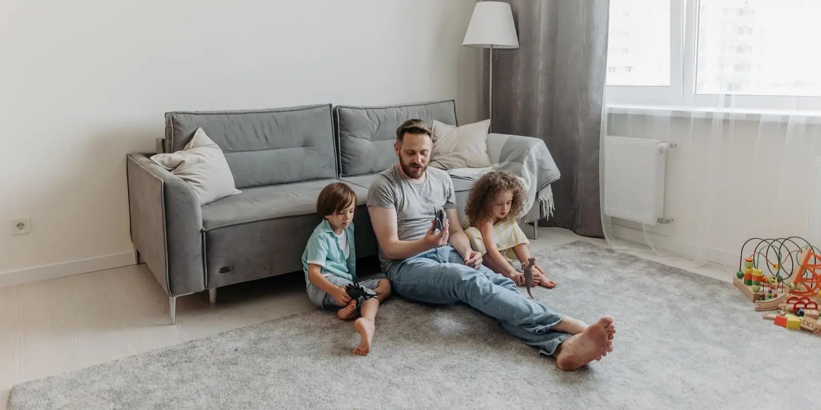 A bright living room with new carpet