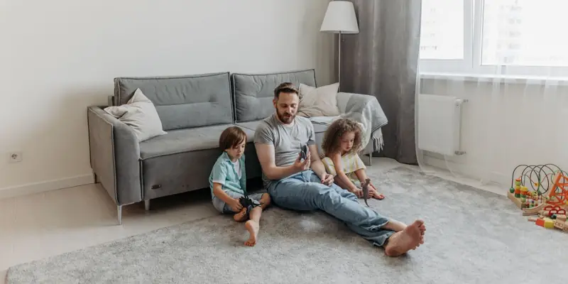 A bright living room with new carpet